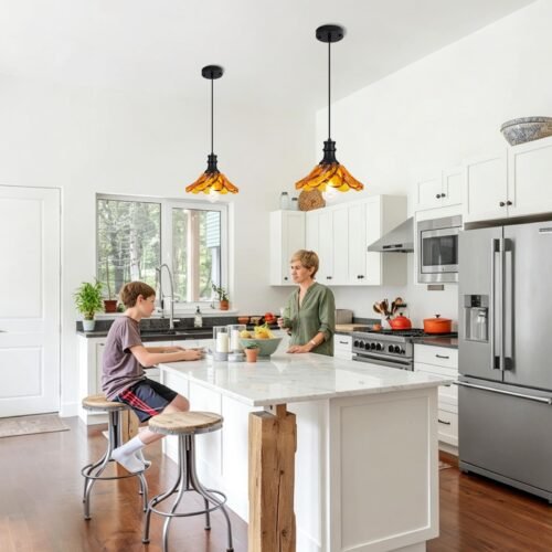 10" Black and Orange Farmhouse Pendant Light 2-Pack