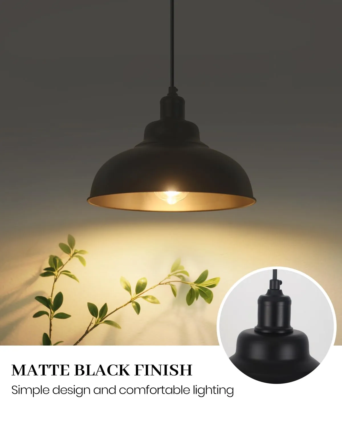 11.4" Black Dome Farmhouse Industrial Pendant Light 3-Pack - Image 4