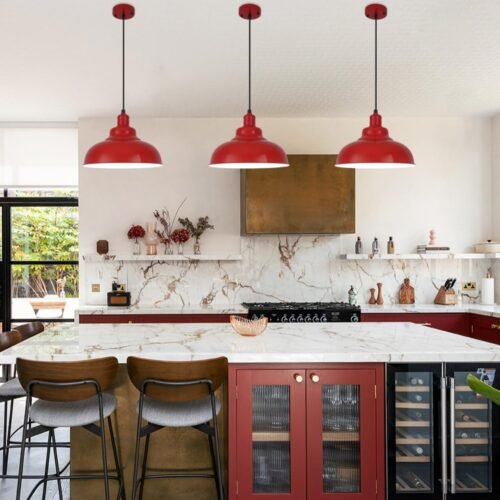 11.4" Red Dome Farmhouse Industrial Pendant Light 3-Pack