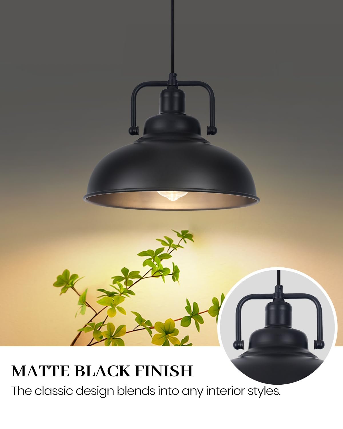11.4" Black Vintage Farmhouse Pendant Light 2-Pack - Image 4