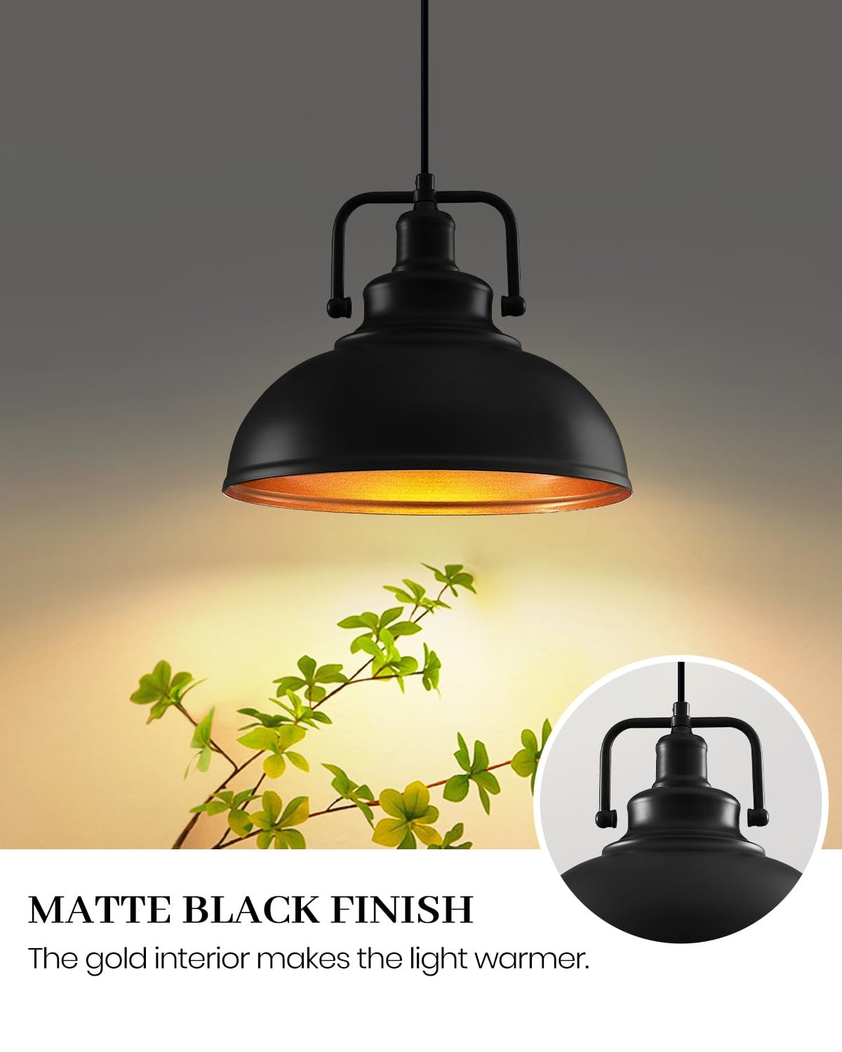11.4" Black Vintage Farmhouse Pendant Light 2-Pack - Image 4