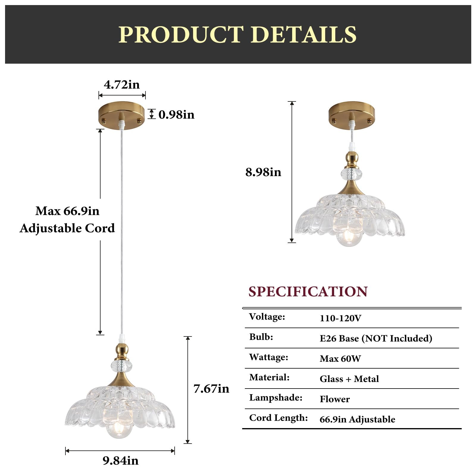 Champagne Bronze Farmhouse Pendant Light with Flower Shade - Image 8