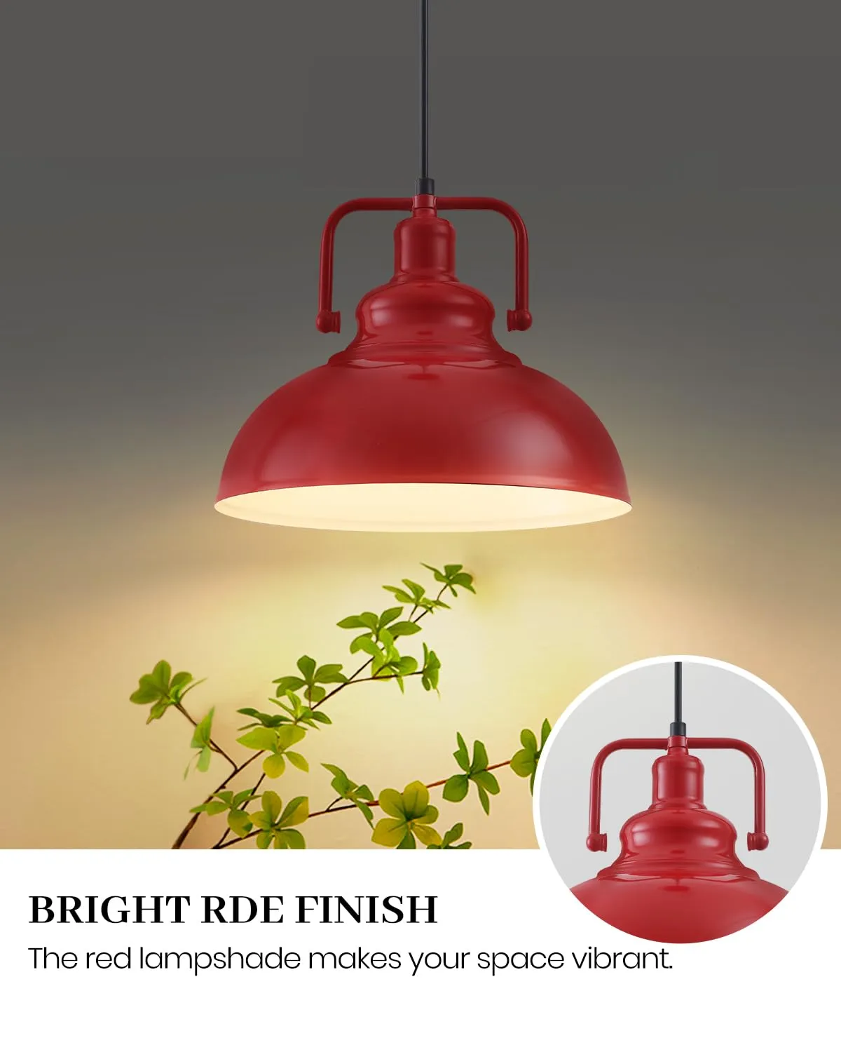 11.4?? ??Red Vintage Farmhouse Pendant Light 2-Pack - Image 2
