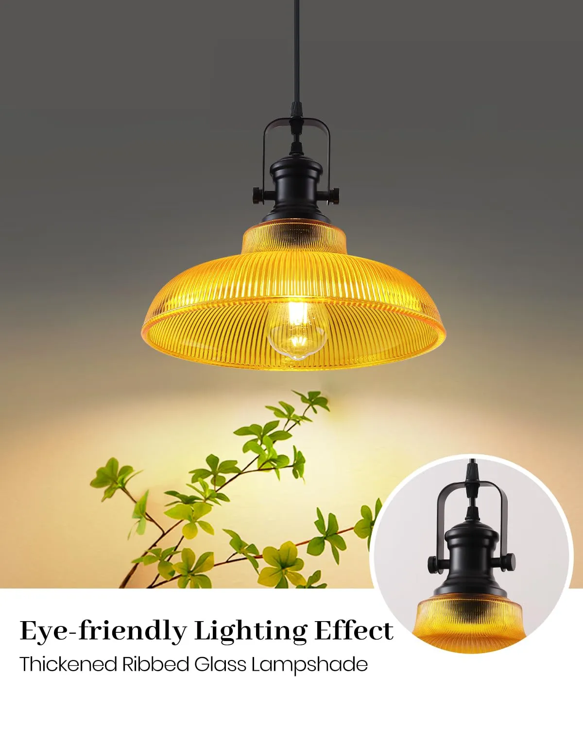12" Orange Ribbed Glass Farmhouse Pendant Light - Image 4