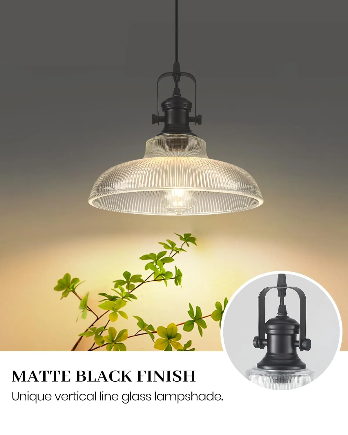 12" Black Modern Farmhouse Pendant Light 2-Pack - Image 7