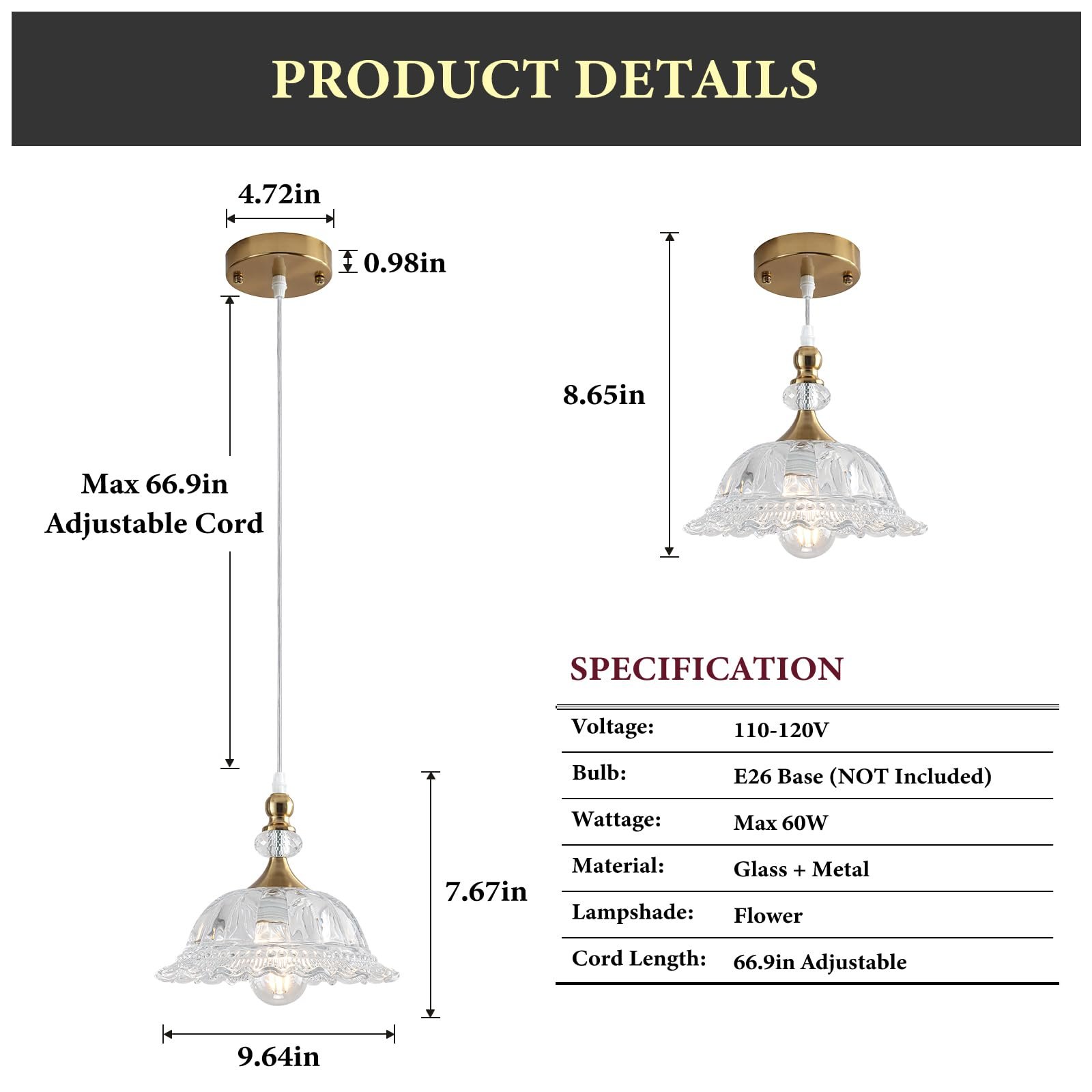 Champagne Bronze Glass Pendant Light with Flower Shade - Image 2