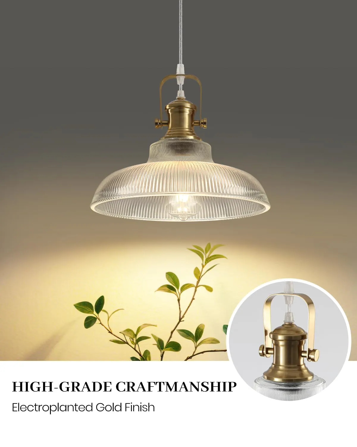 12" Gold Modern Farmhouse Pendant Light 2-Pack - Image 3