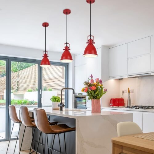 6.5" Red Vintage Farmhouse Pendant Light 3-Pack