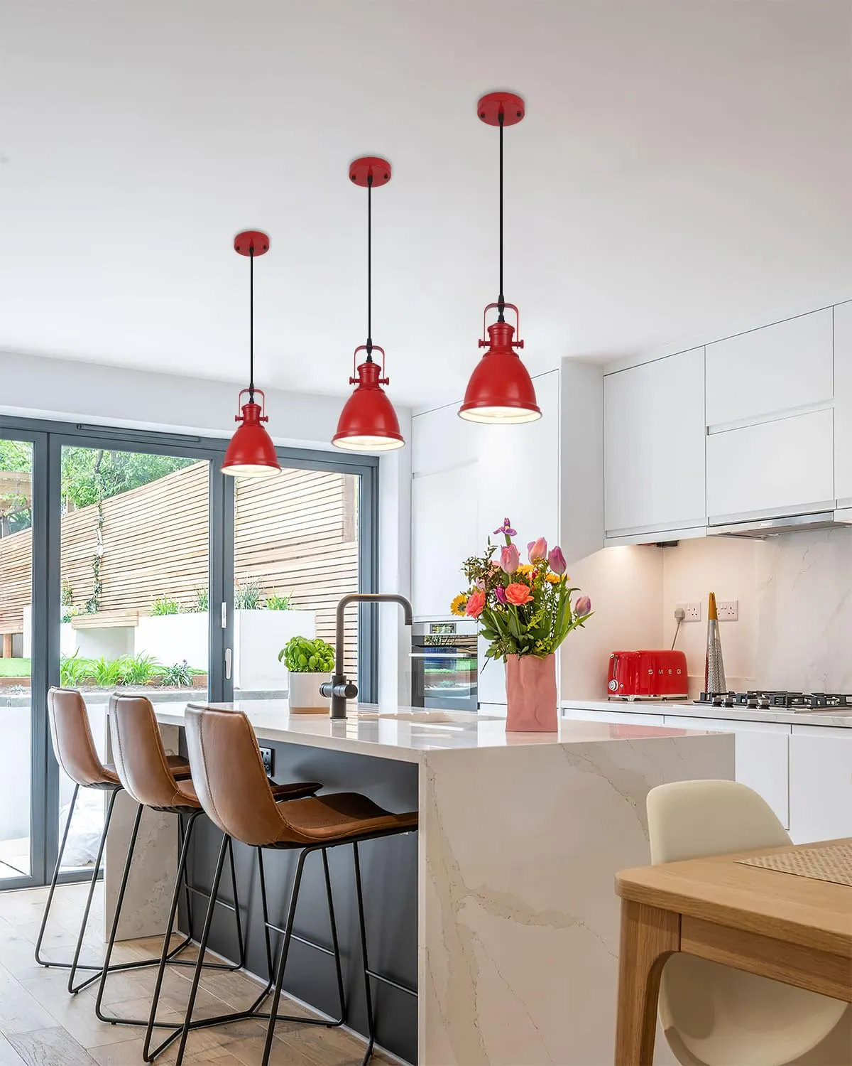 6.5" Red Vintage Farmhouse Pendant Light 3-Pack - Image 2