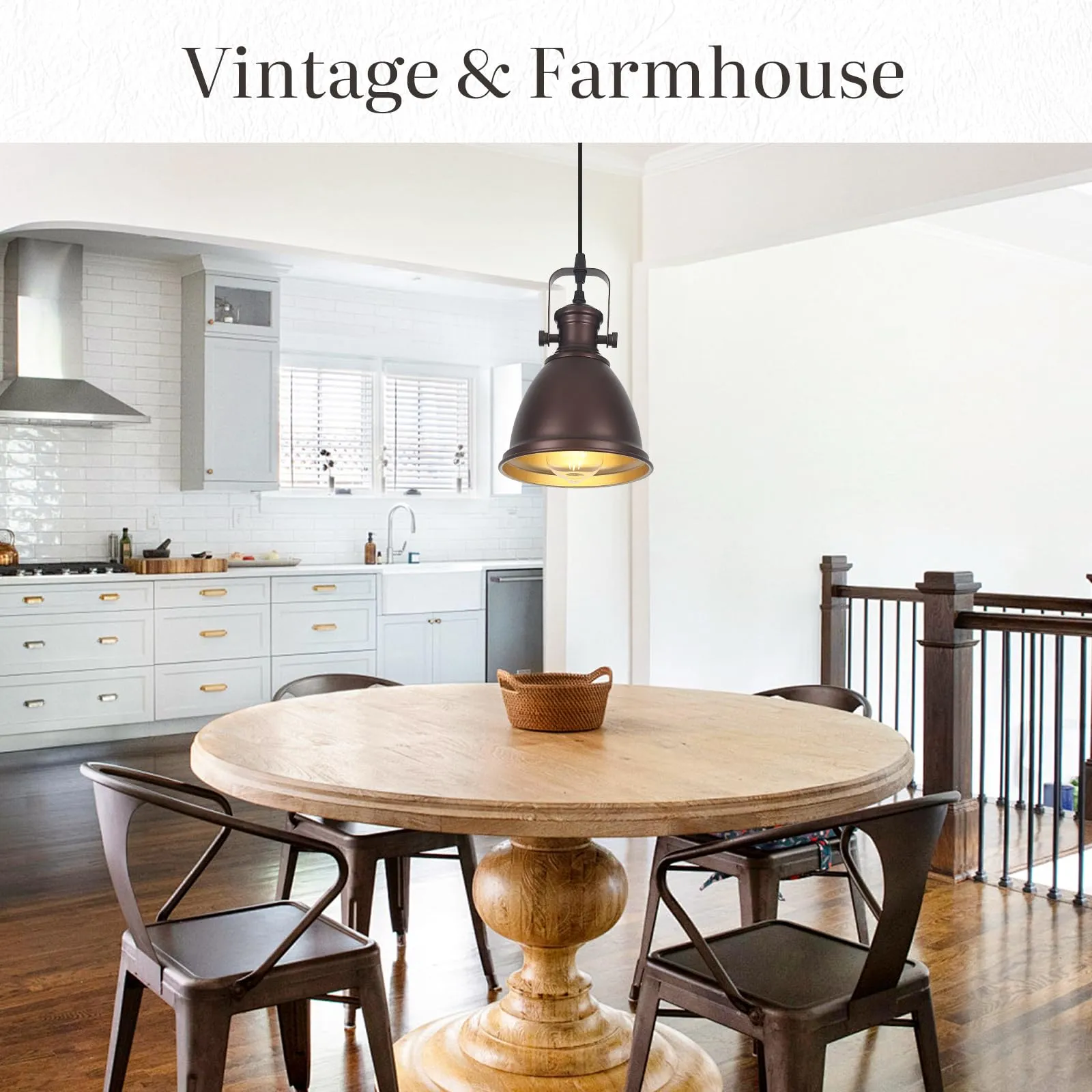 6.5" Brown Vintage Farmhouse Pendant Light 3-Pack - Image 2