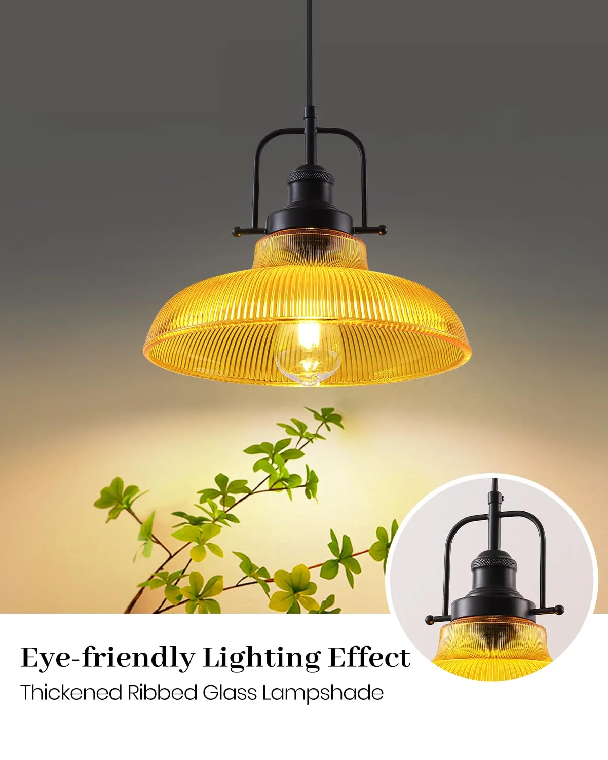 12" Orange Ribbed Glass Farmhouse Pendant Light 2-Pack - Image 4