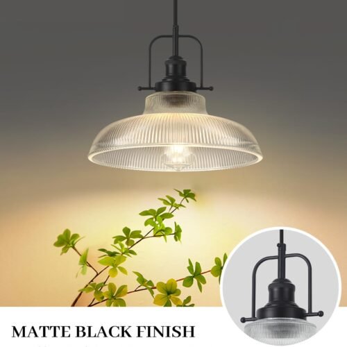 12" Black Ribbed Glass Farmhouse Pendant Light
