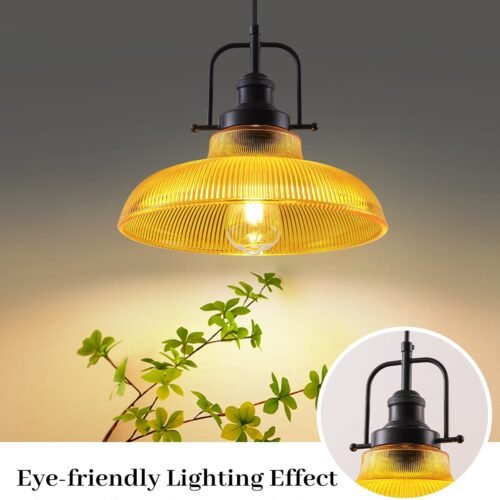 12" Orange Ribbed Glass Farmhouse Pendant Light