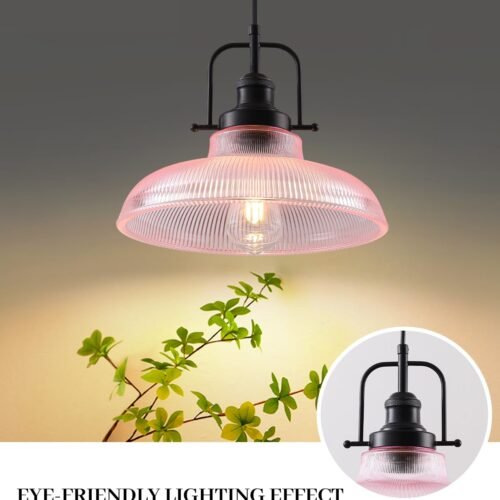 12" Pink Ribbed Glass Farmhouse Pendant Light