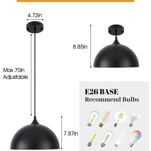 11.8" Black Dome Industrial Farmhouse Pendant Light 3-Pack