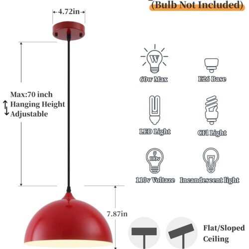11.8" Red Dome Industrial Vintage Pendant Light 3-Pack