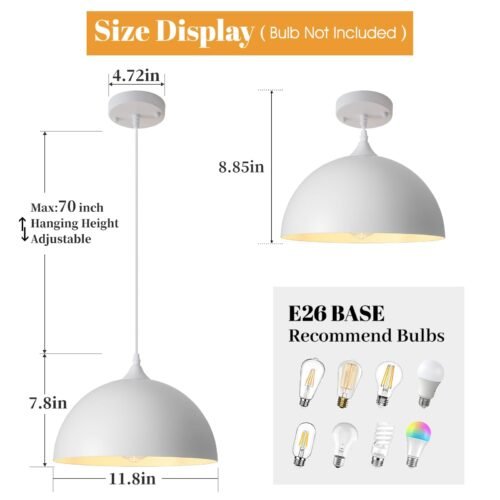 11.8" White Industrial Farmhouse Pendant Light 3-Pack
