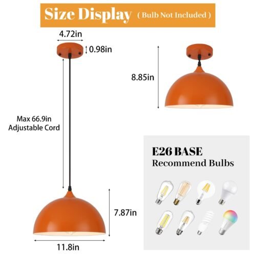 11.8" Orange Industrial Farmhouse Pendant Light 3-Pack