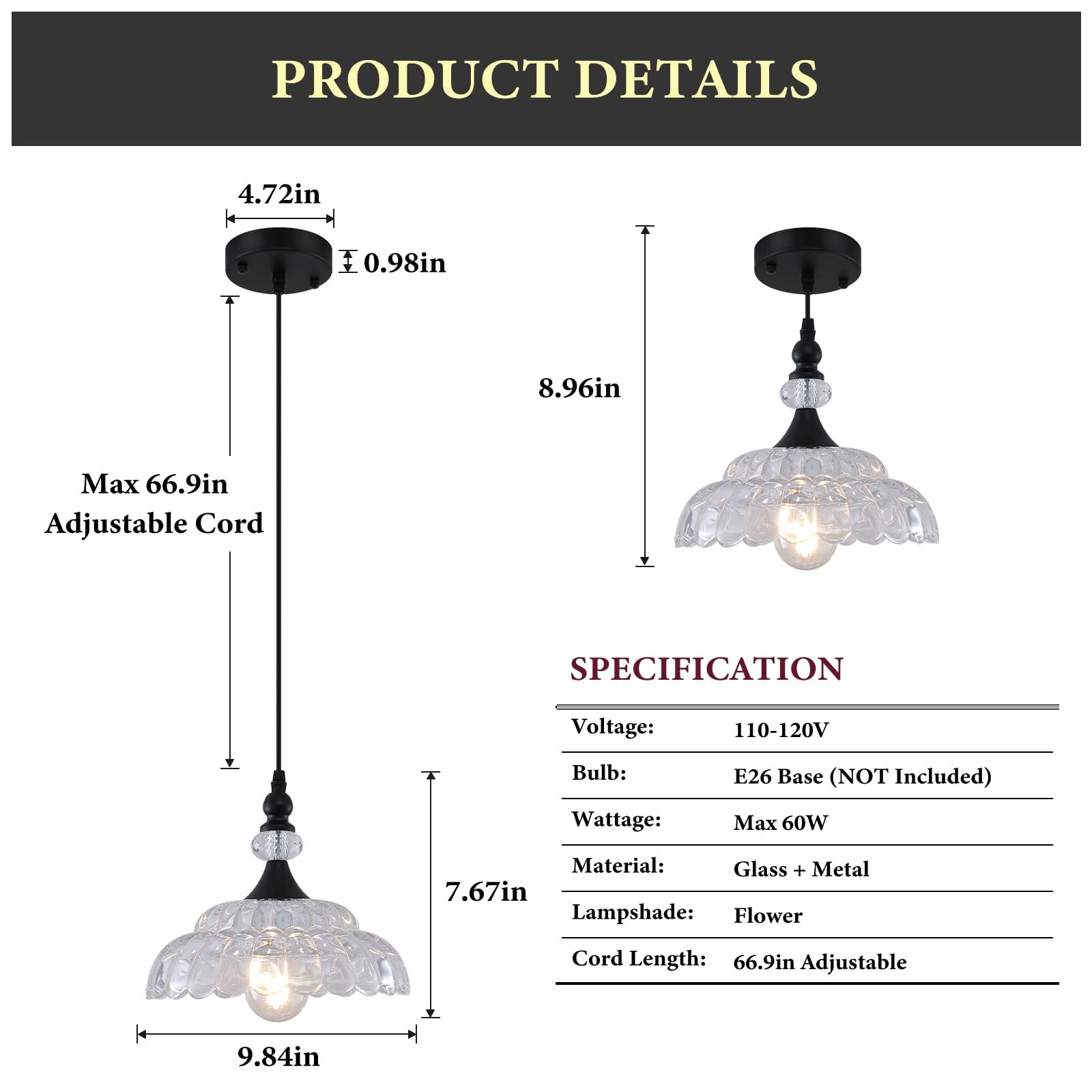 Farmhouse Black Pendant Light with Glass Shade - Image 2
