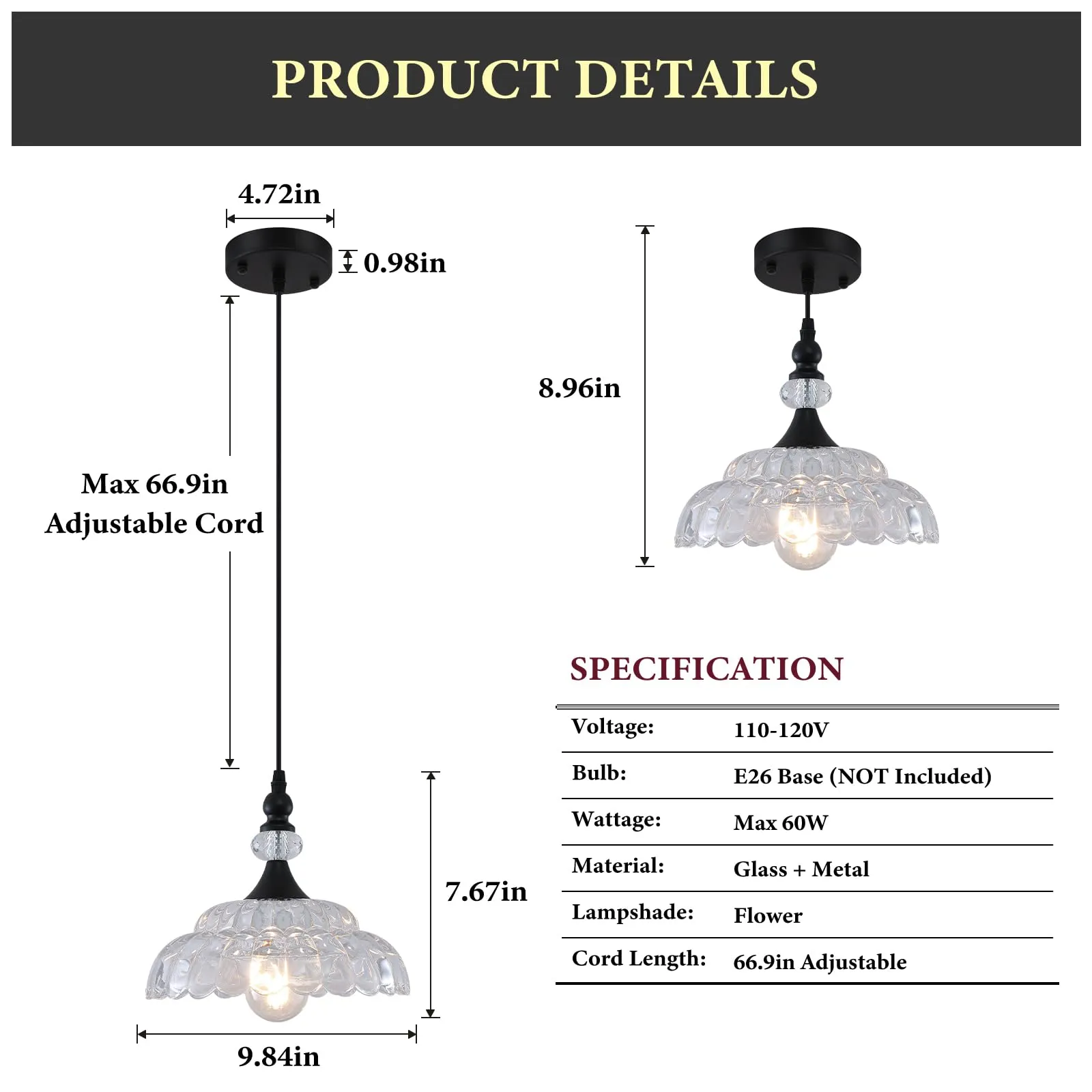 Farmhouse Black Pendant Light with Glass Shade - Image 2