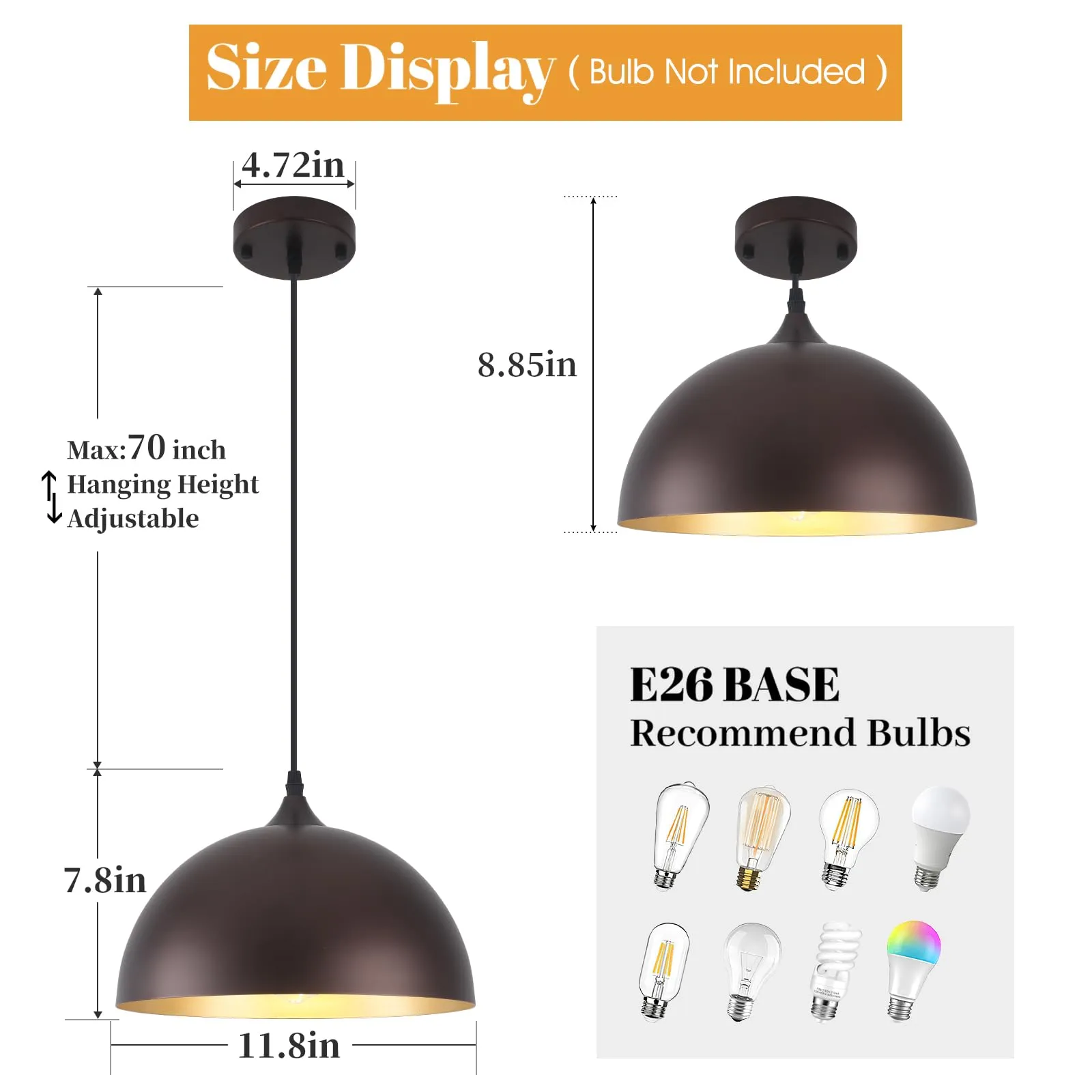 12" Oil-Rubbed Bronze Modern Farmhouse Pendant Light 3-Pack - Image 7