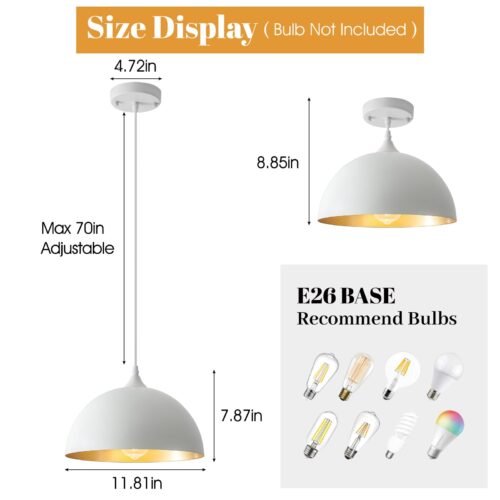 11.8" White Modern Farmhouse Pendant Light 2-Pack