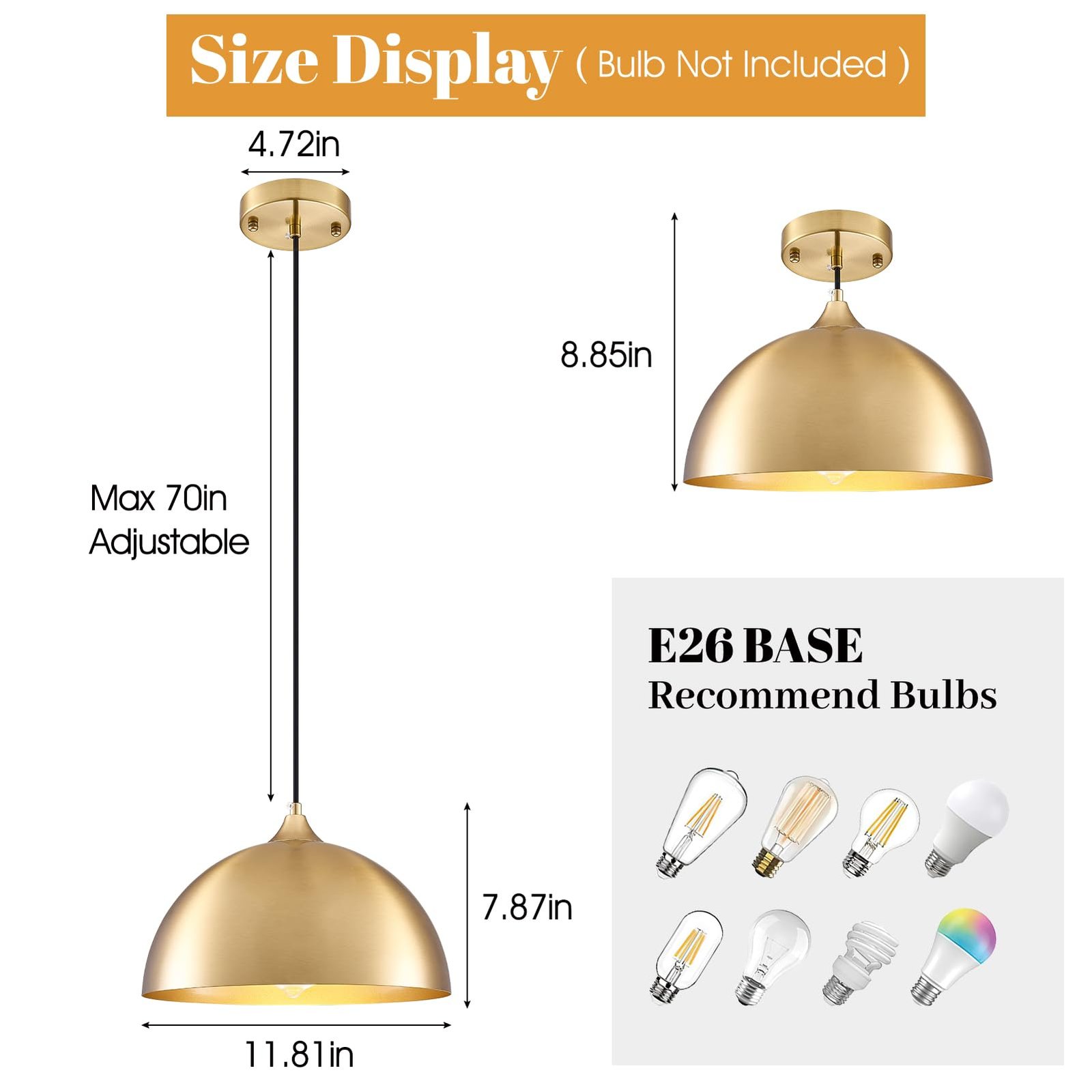 11.8" Gold Modern Farmhouse Pendant Light 2-Pack - Image 3