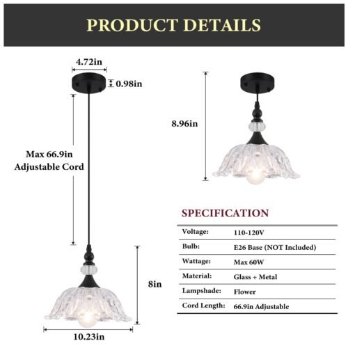 Vintage Black Pendant Light with Glass Shade
