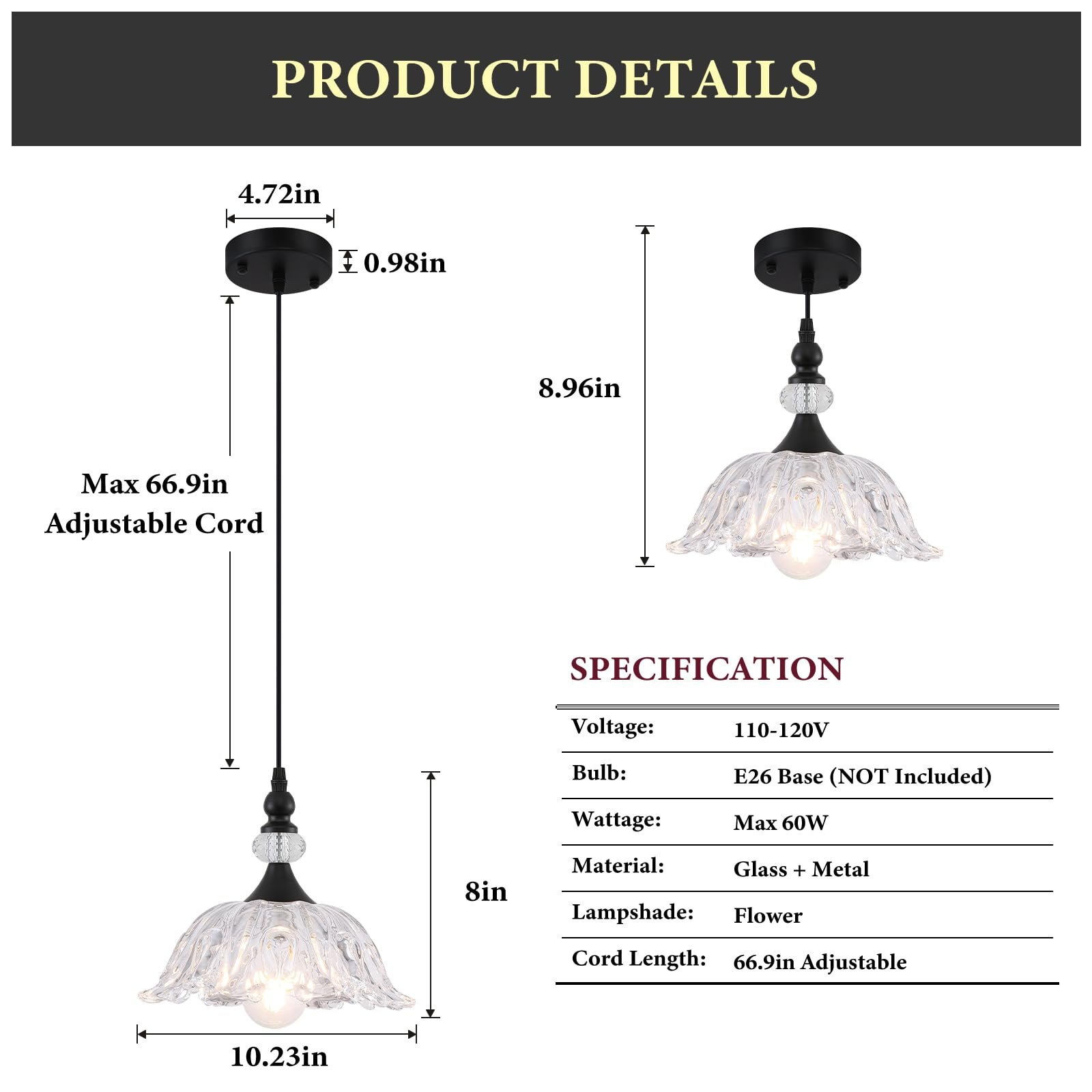Vintage Black Pendant Light with Glass Shade - Image 2
