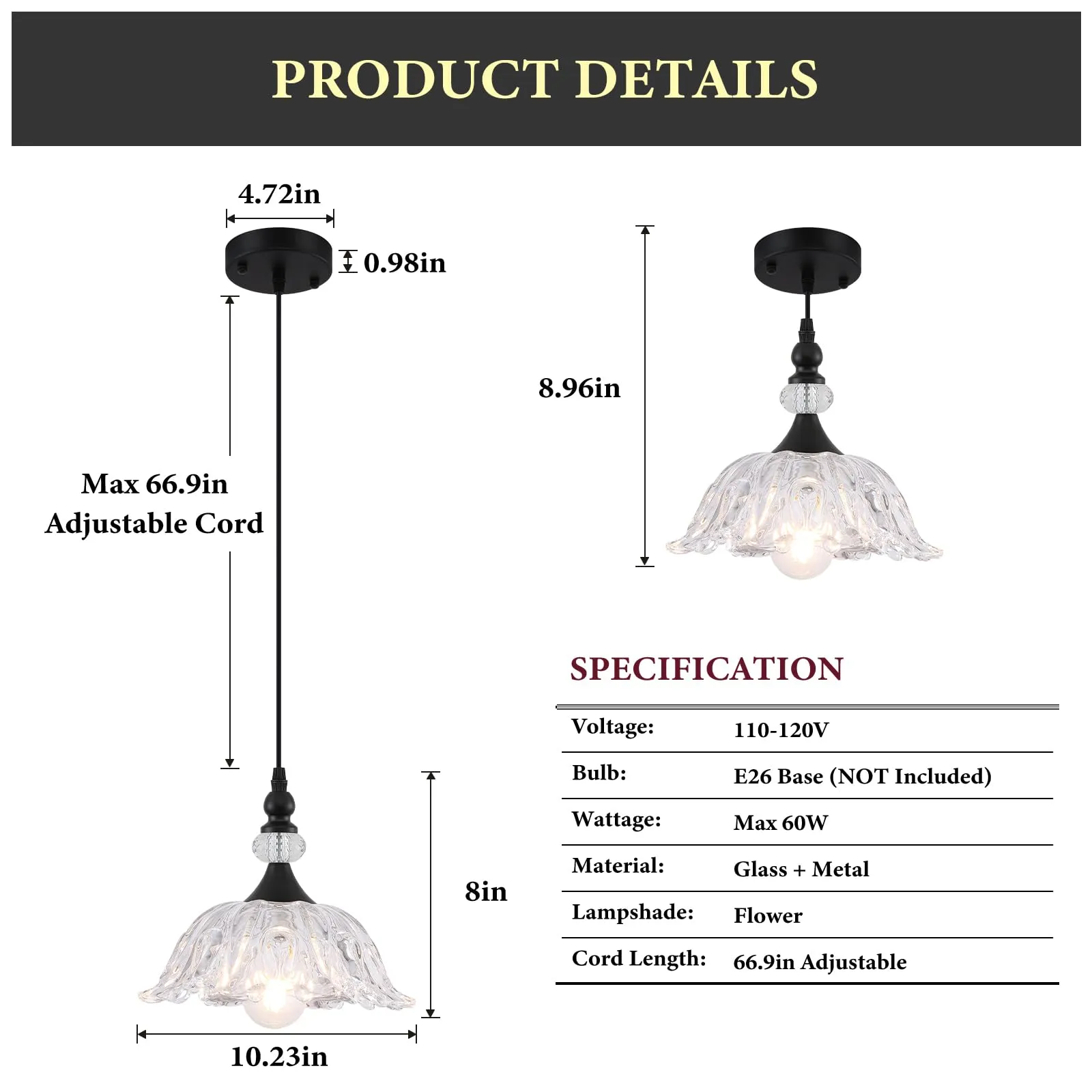 Vintage Black Pendant Light with Glass Shade - Image 2