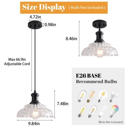 Black Vintage Pendant Light with Flower Glass Shade