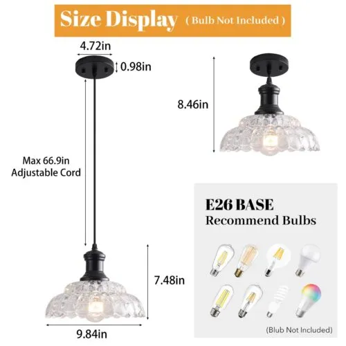 Black Vintage Pendant Light with Flower Glass Shade