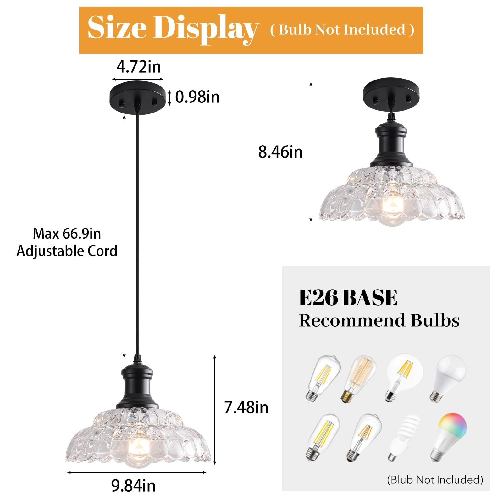 Black Vintage Pendant Light with Flower Glass Shade - Image 2