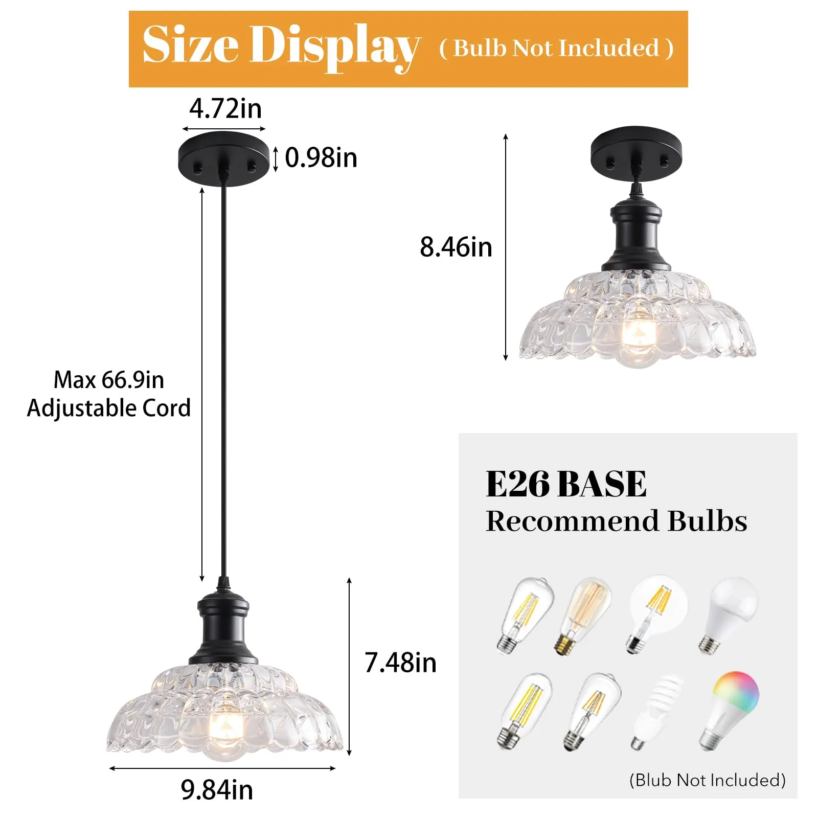 Black Vintage Pendant Light with Flower Glass Shade - Image 2