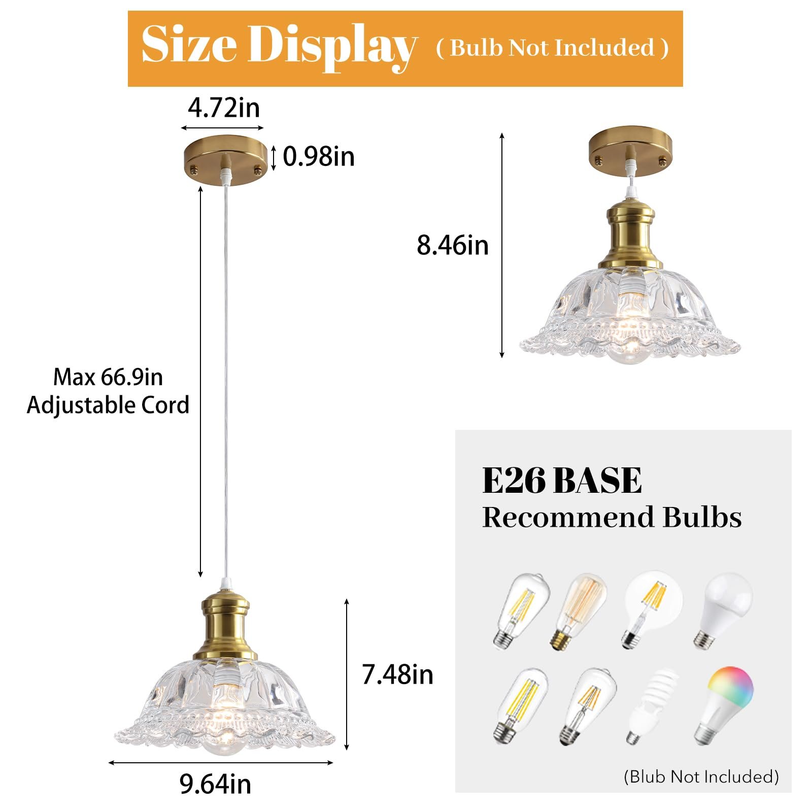Gold Vintage Pendant Light with Clear Glass Shade - Image 8