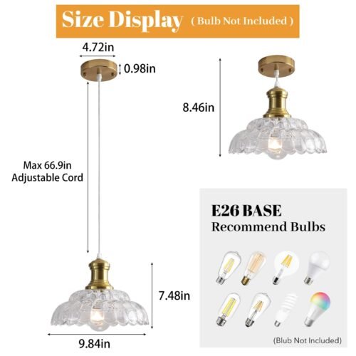Gold Antique Pendant Light with Flower Glass Shade