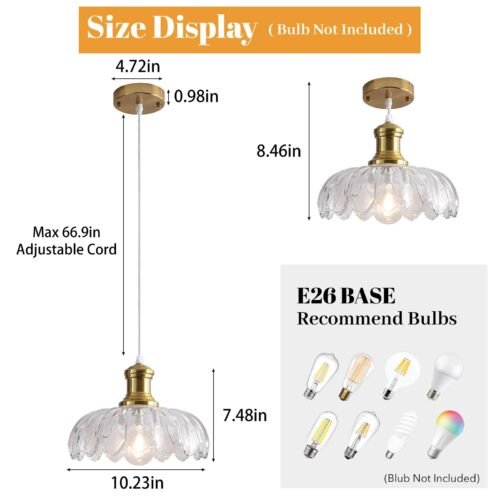 Gold Vintage Farmhouse Pendant Light with Clear Glass Shade