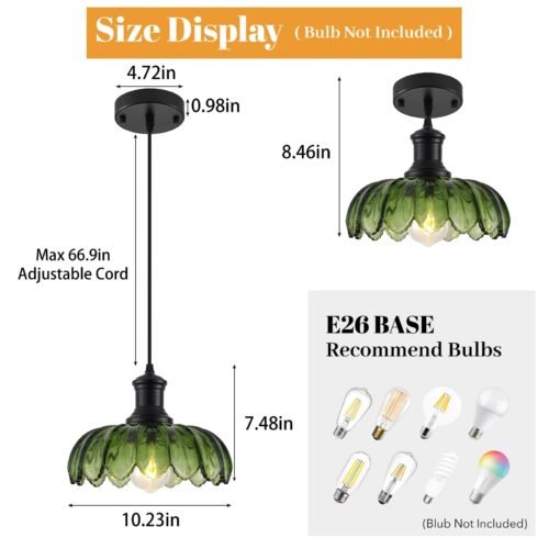 Green Vintage Pendant Light Fixture for Dining Room