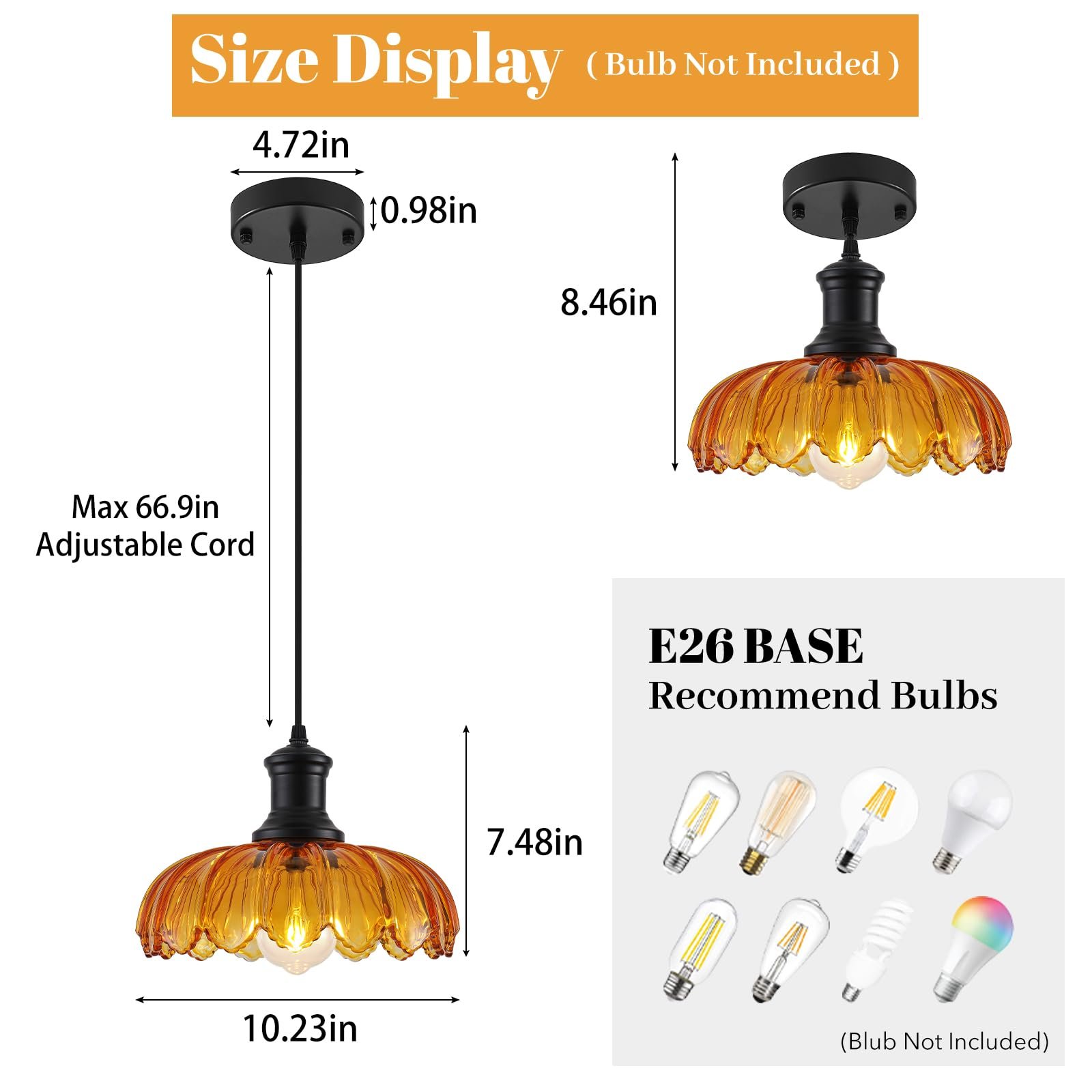 Orange Vintage Pendant Light with Glass Shade - Image 8
