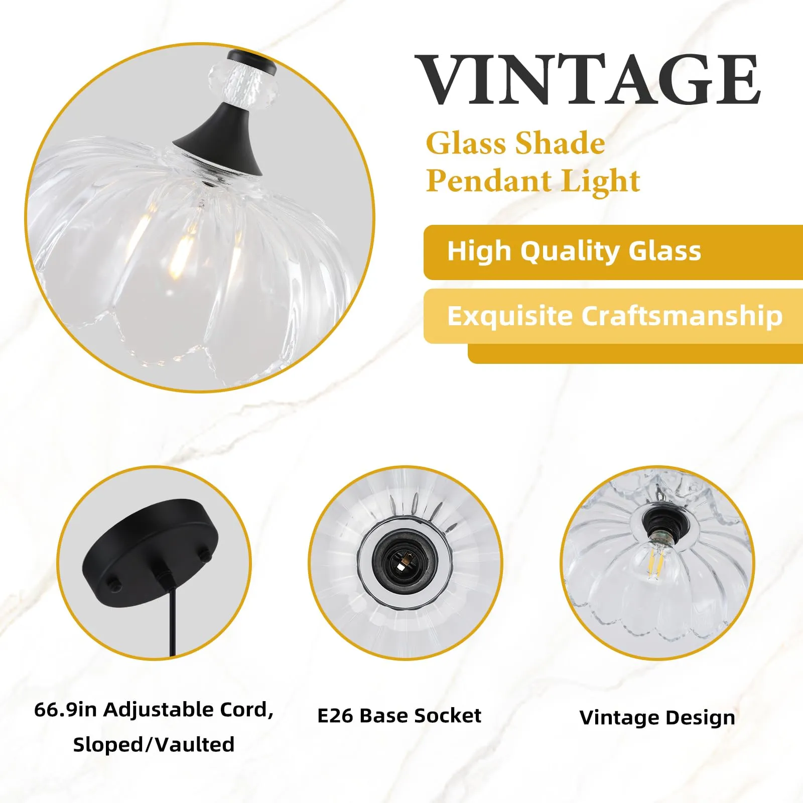 Matte Black Vintage Pendant Light with Glass Shade - Image 7