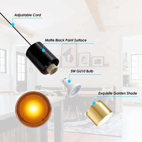 Black and Gold Modern Pendant Light 4000K 2-Pack