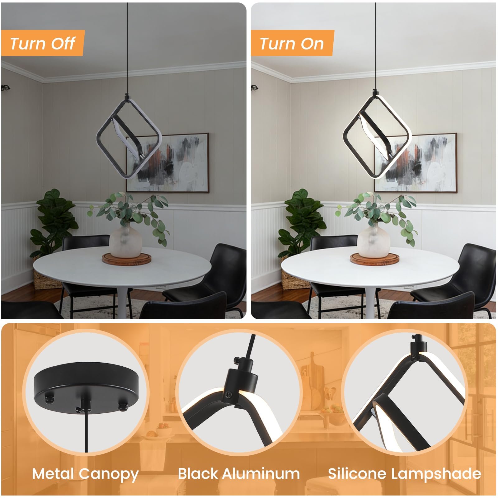 Modern LED Square Pendant Light 3000K 2-Pack - Image 3