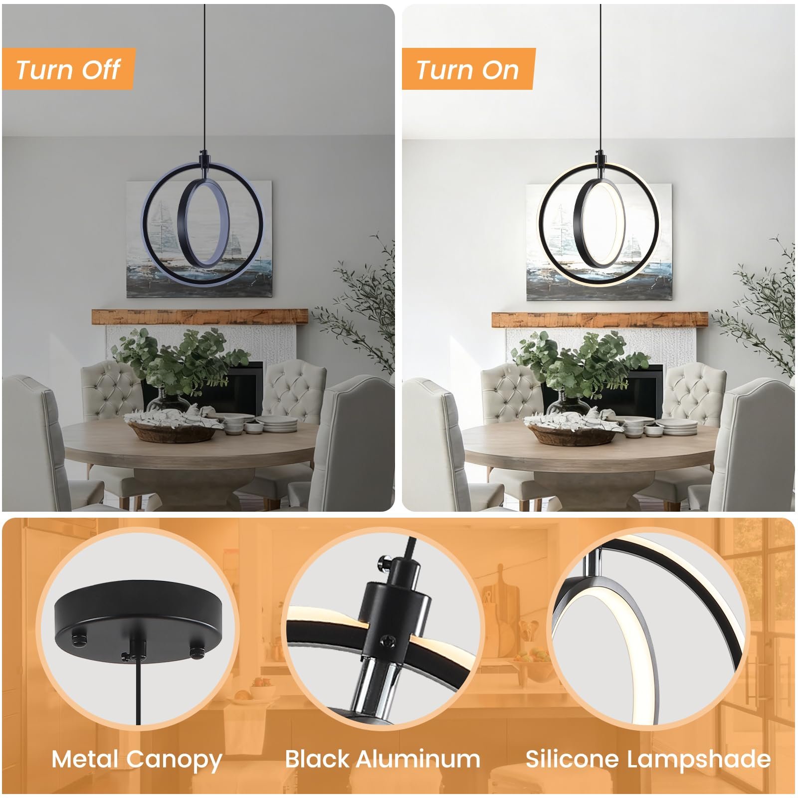 Modern LED Ring Pendant Light 3000K 2-Pack - Image 7