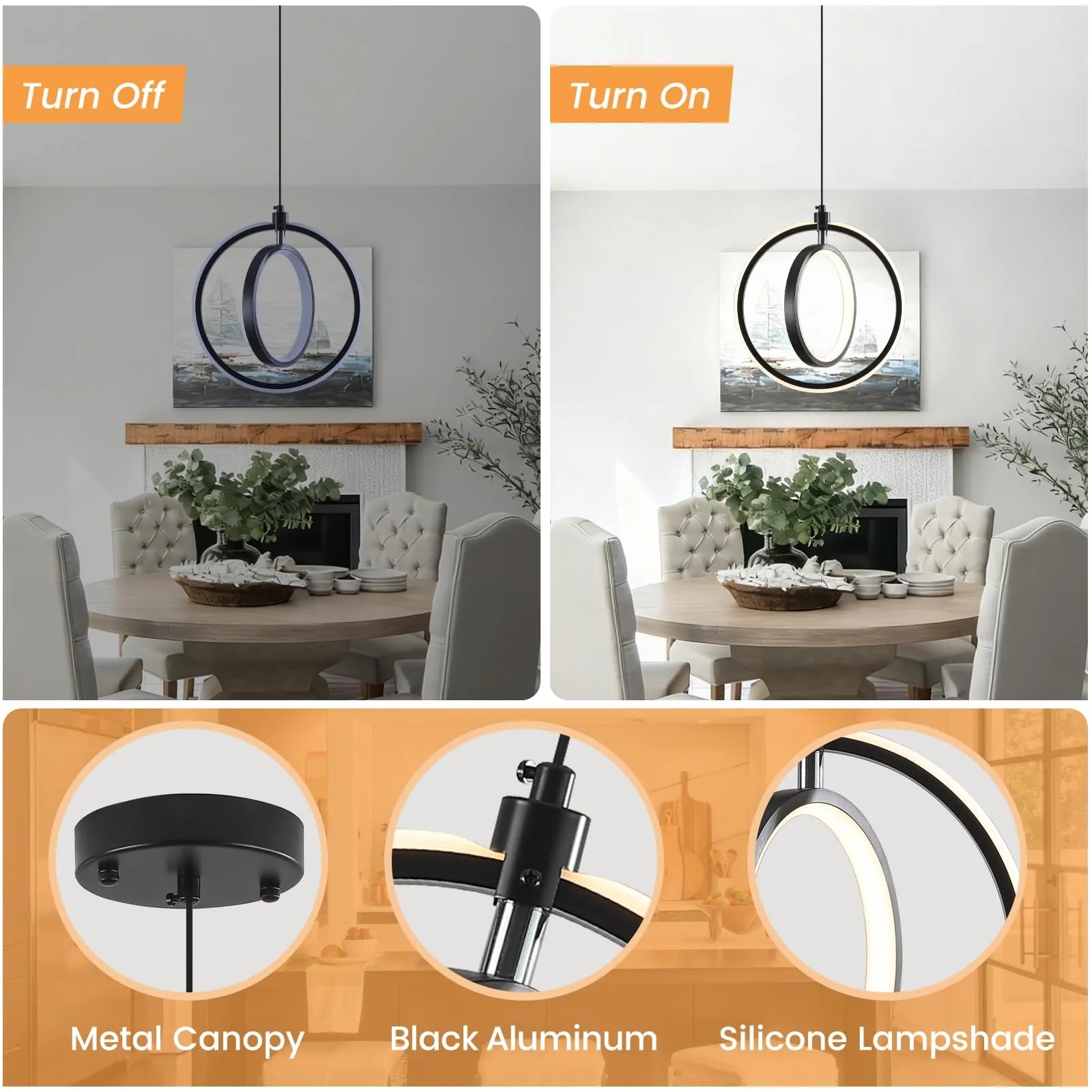 Modern LED Ring Pendant Light 3000K 2-Pack - Image 7