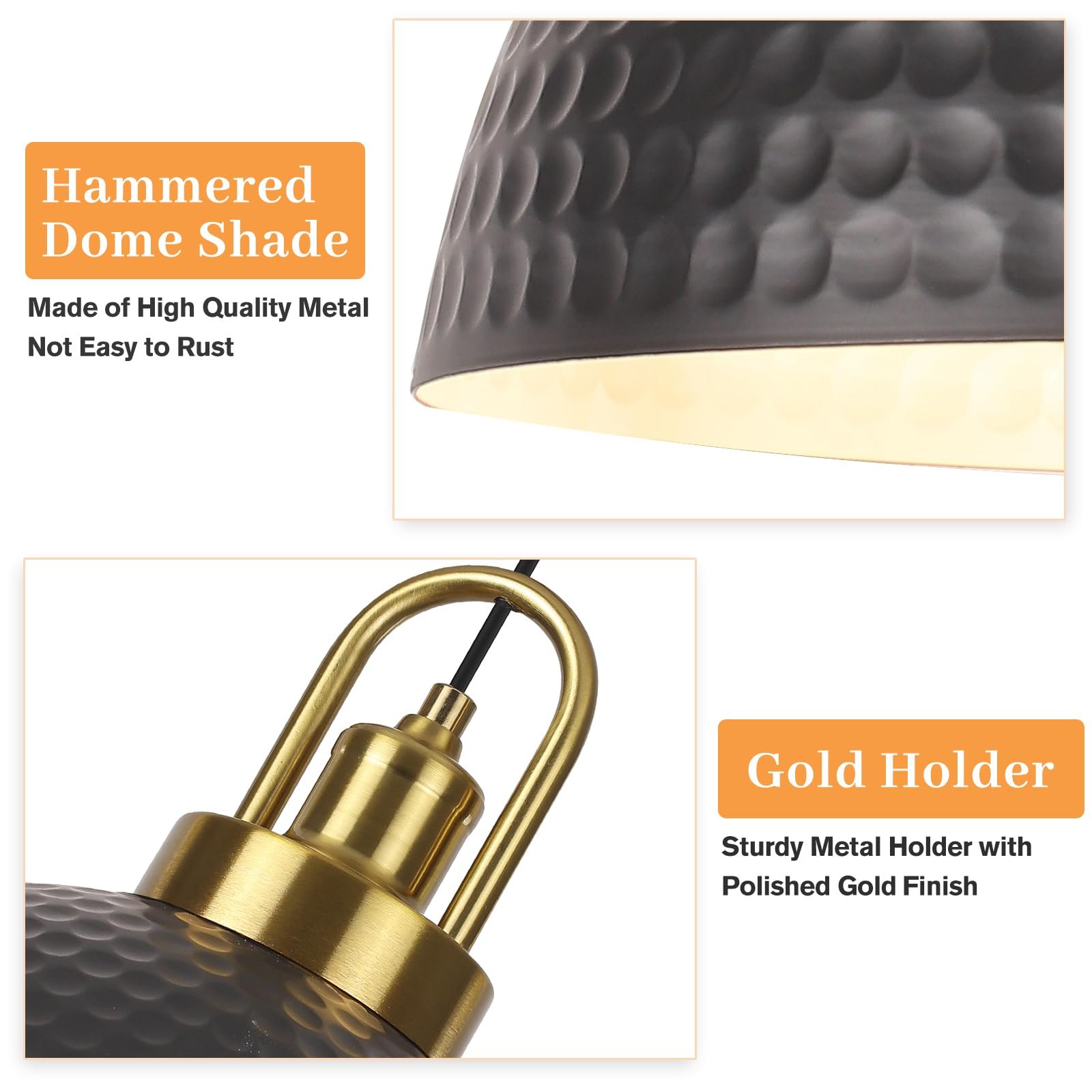 Black Vintage Farmhouse Hammered Pendant Light - Image 7