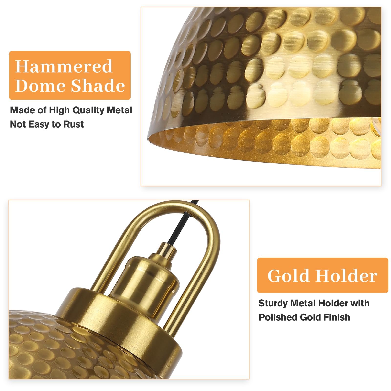 Gold Hammered Pendant Light 11.8" 2-Pack - Image 3