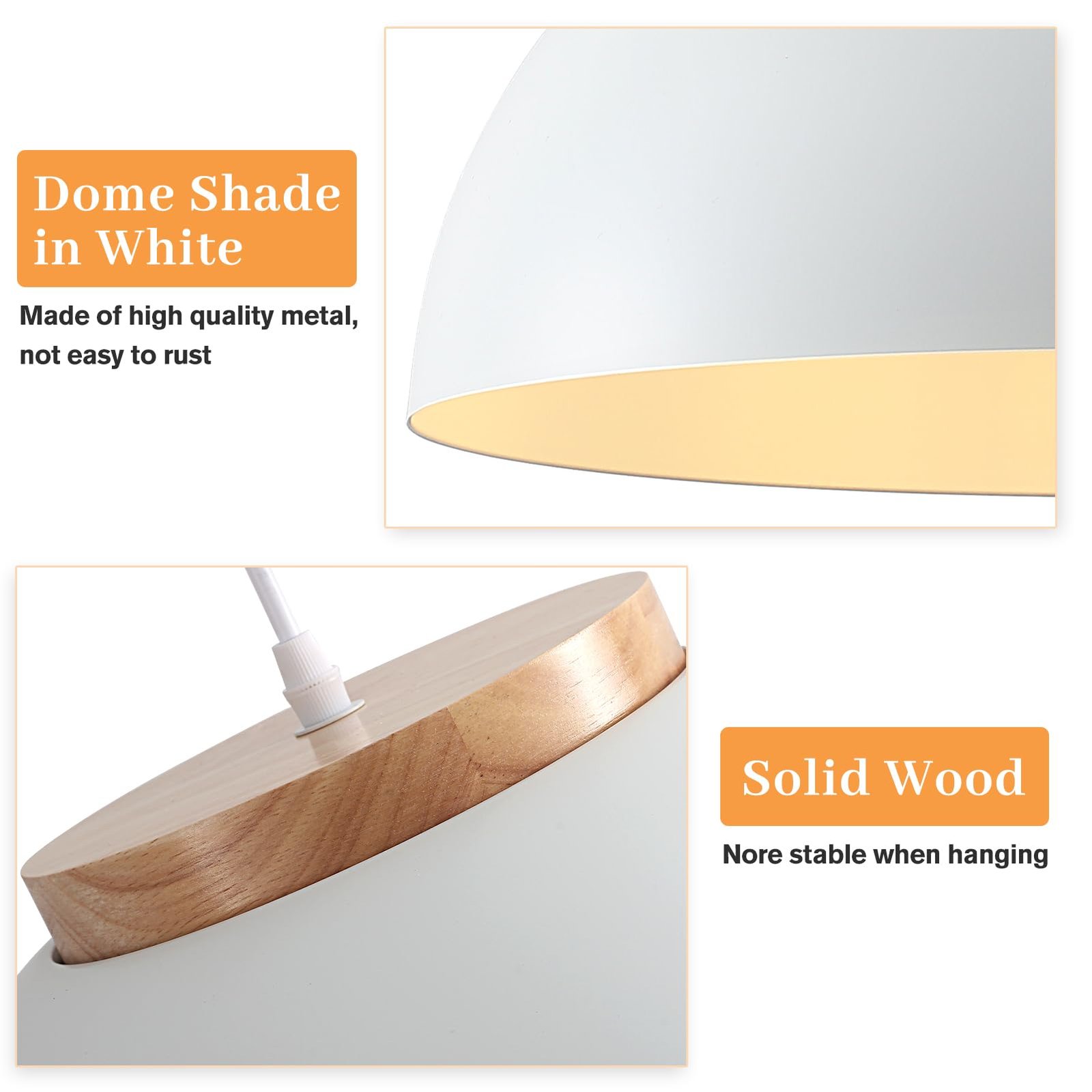 White Large Farmhouse Pendant Light 16" with Wooden Holder 2-Pack - Image 3