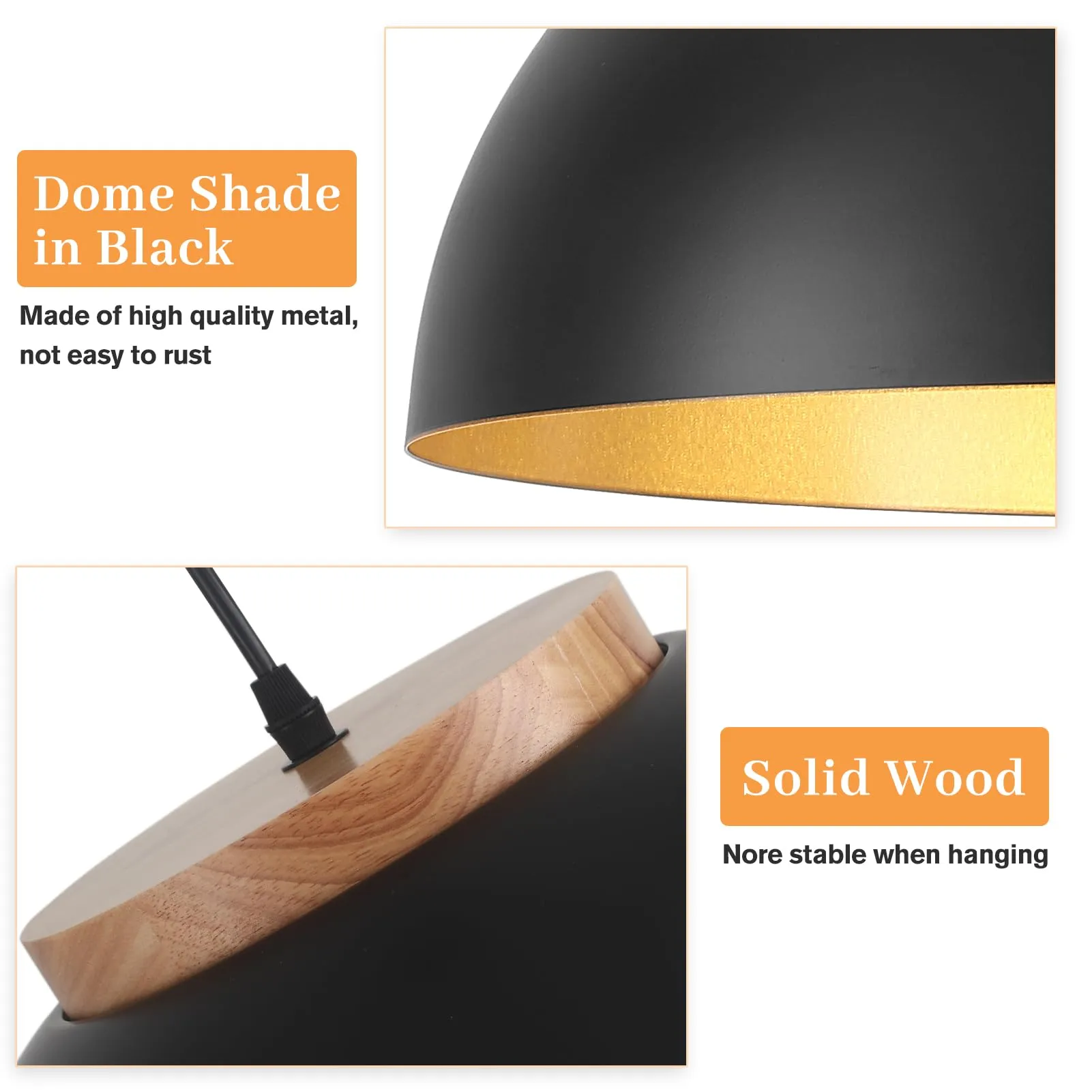 Black Large Farmhouse Pendant Light 16" with Wooden Holder 2-Pack - Image 3