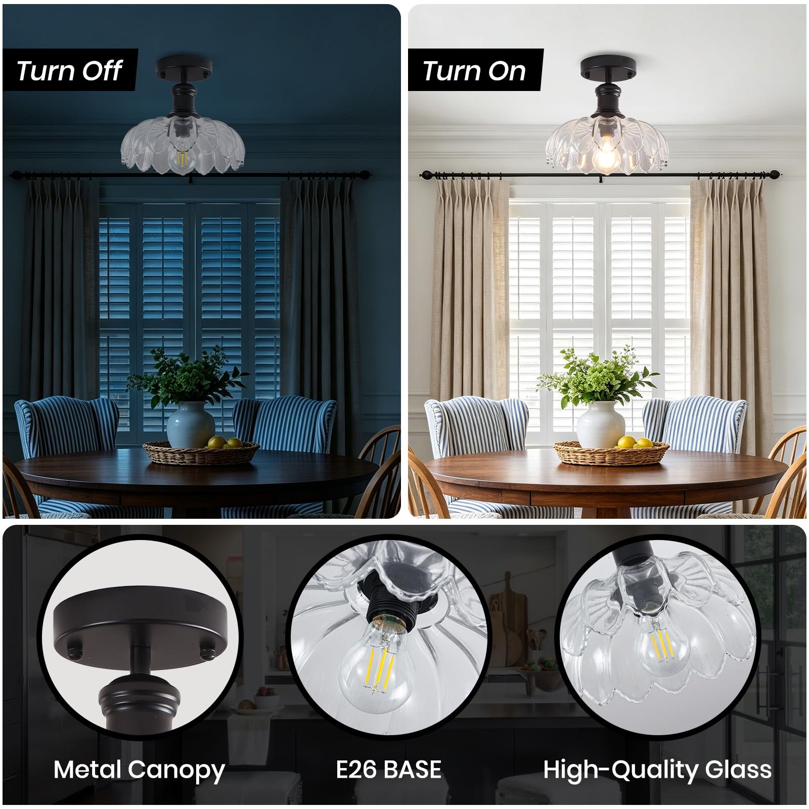 Vintage Farmhouse Flower Semi Flush Mount Ceiling Light - Image 3