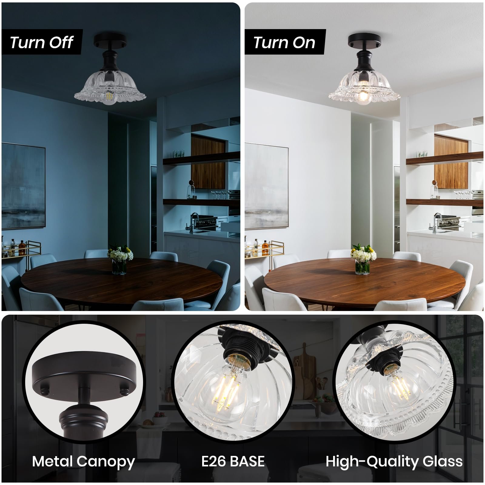Vintage Glass Semi Flush Mount Ceiling Light - Image 3